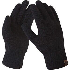 Women's Black Knit Fleece Wool Lined Windproof Snow Cuff Winter Warmers Gloves